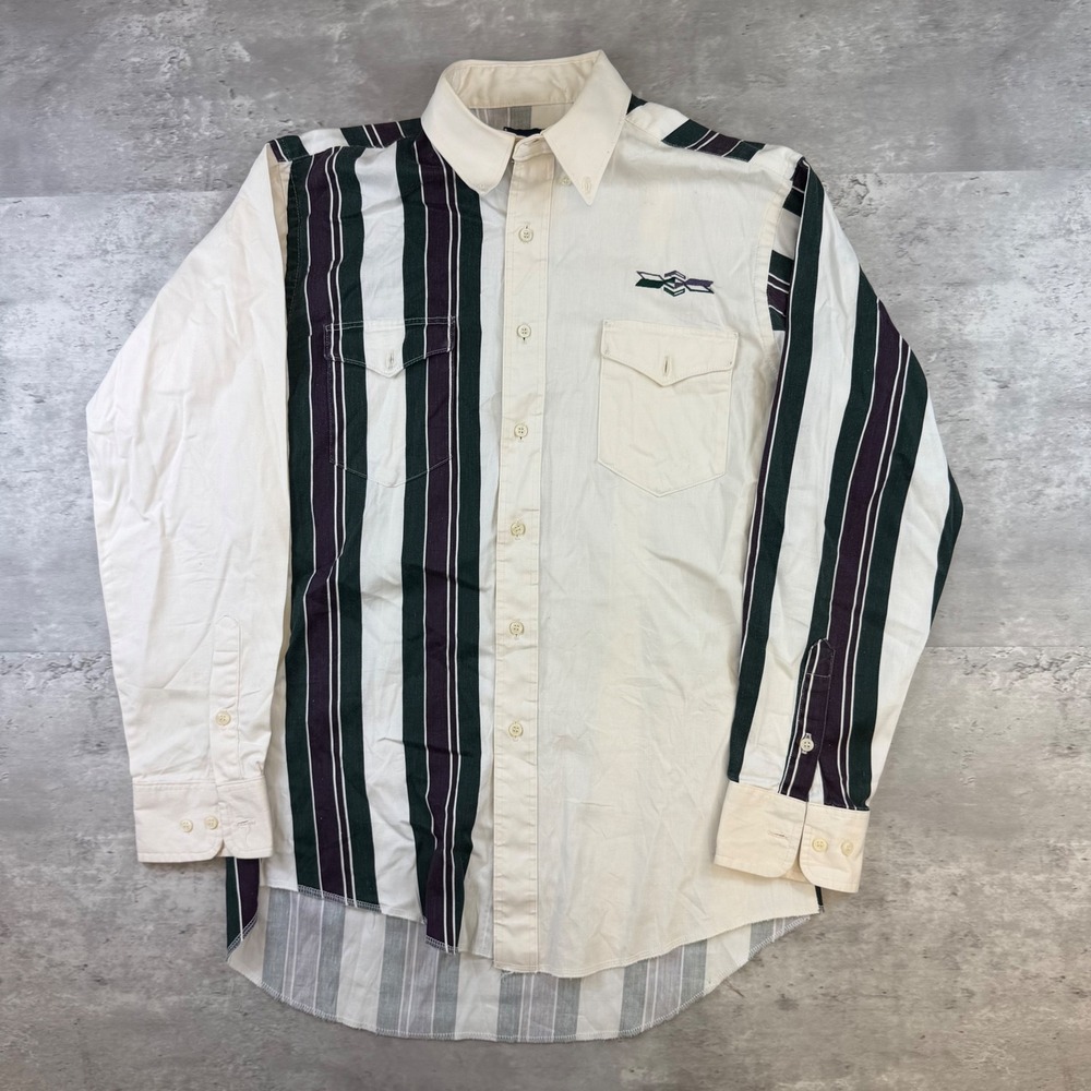 Wrangler Vintage Western Shirt Mens Medium Striped Asymmetrical Colorblock Long